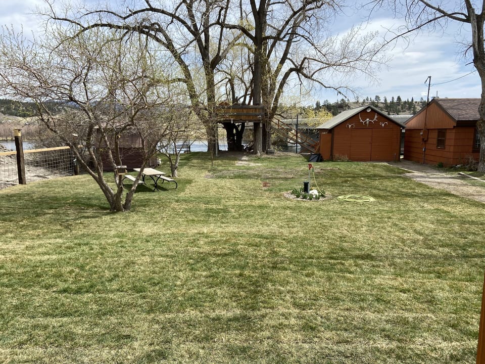 View from front porch.  That’s the Might Mo there!  And enjoy the tree house!  
