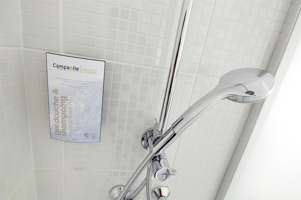 Eco-friendly toiletries, hair dryer, towels