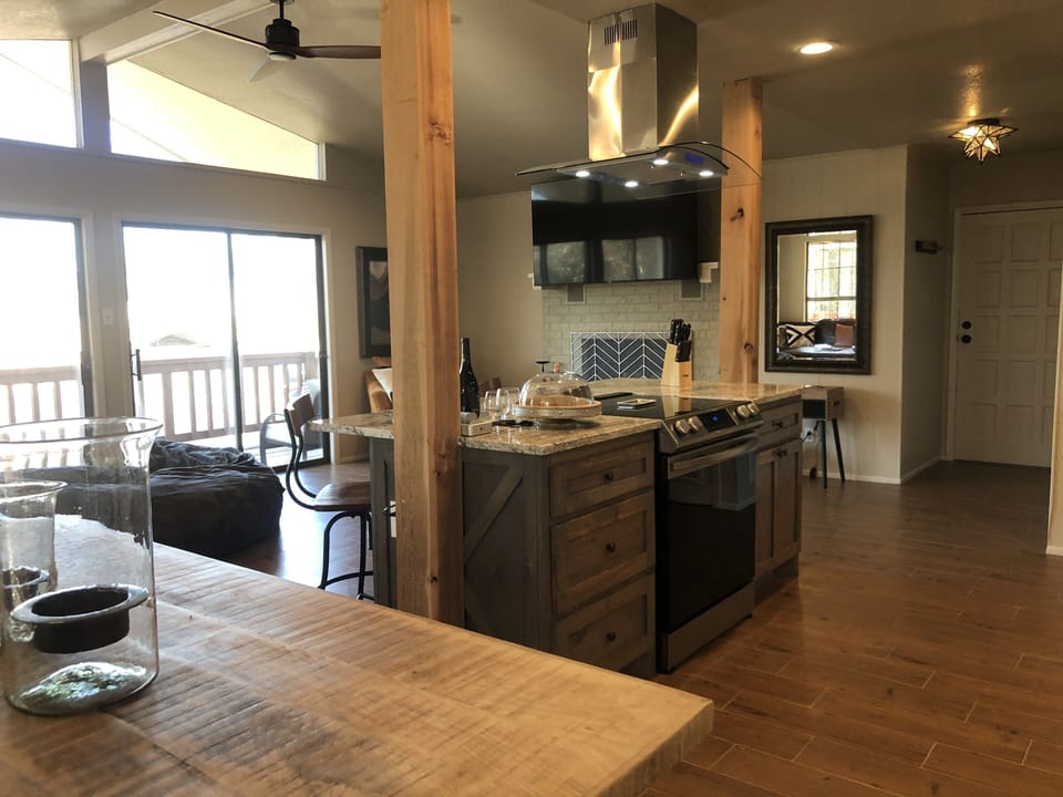 Kitchen, dining and living area are one open area.