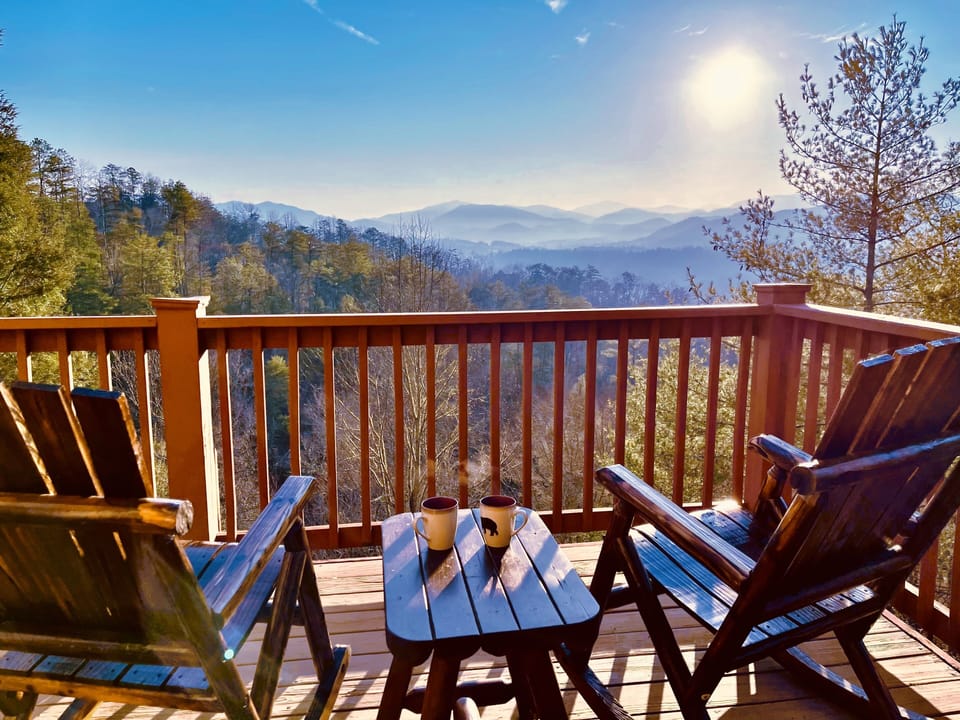 13-Mile View: Your private morning theater. 13 miles of Smoky Mountain splendor.