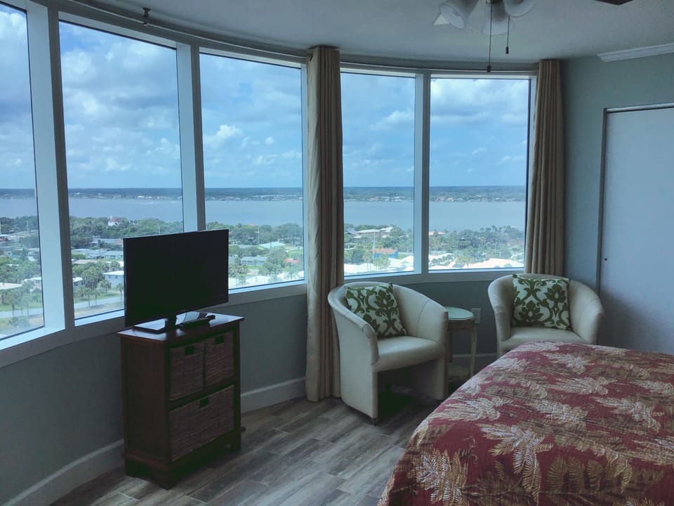 River and Ocean views from the guest bedroom.