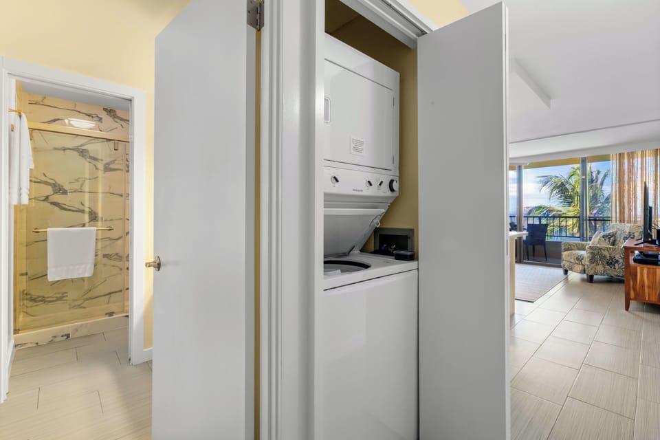 In unit washer and dryer with laundry soap to get you started.