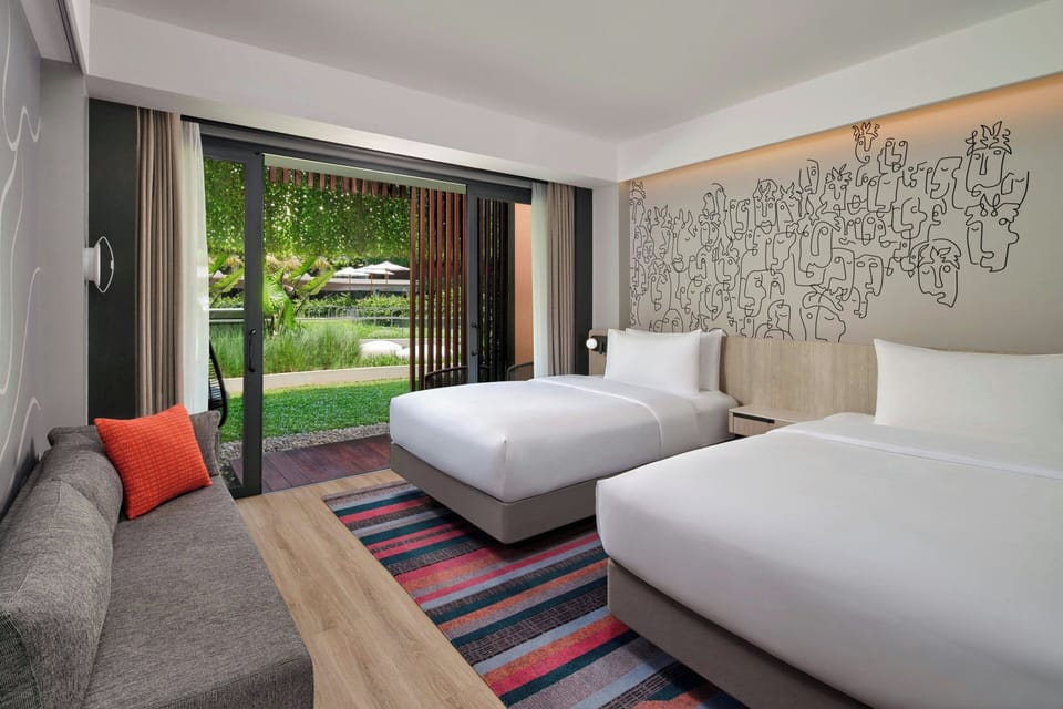 aloft Double Room, Room, 2 Double Beds, Terrace, Garden View | In-room safe, desk, laptop workspace, iron/ironing board