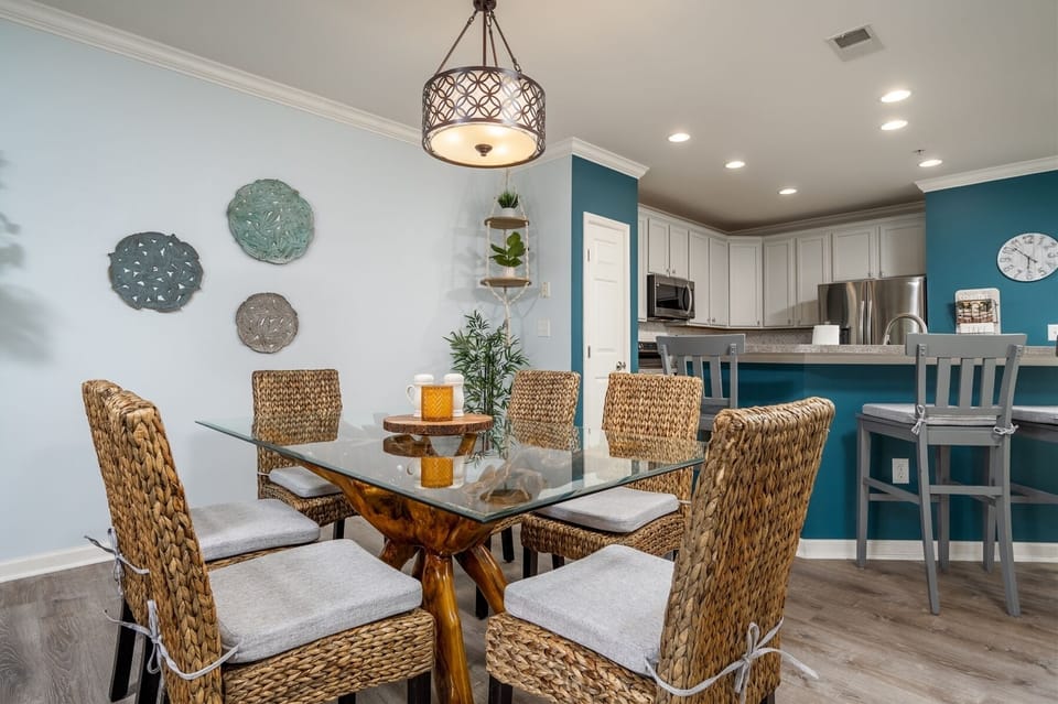 Glass and Ratan Dining Table for Six