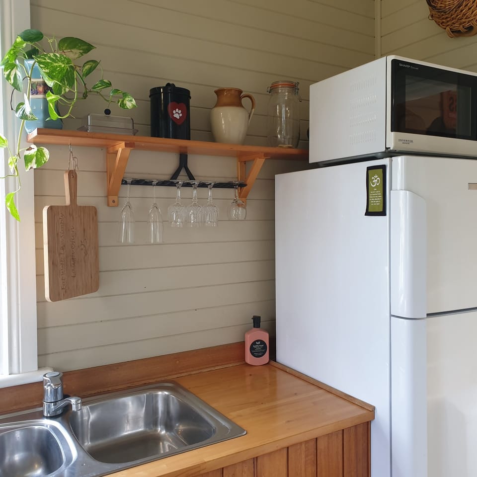 Refrigerator and microwave.