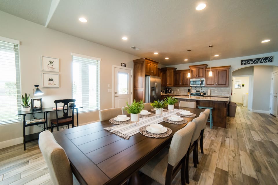 8 seat Dining Table plus 2 counter stools