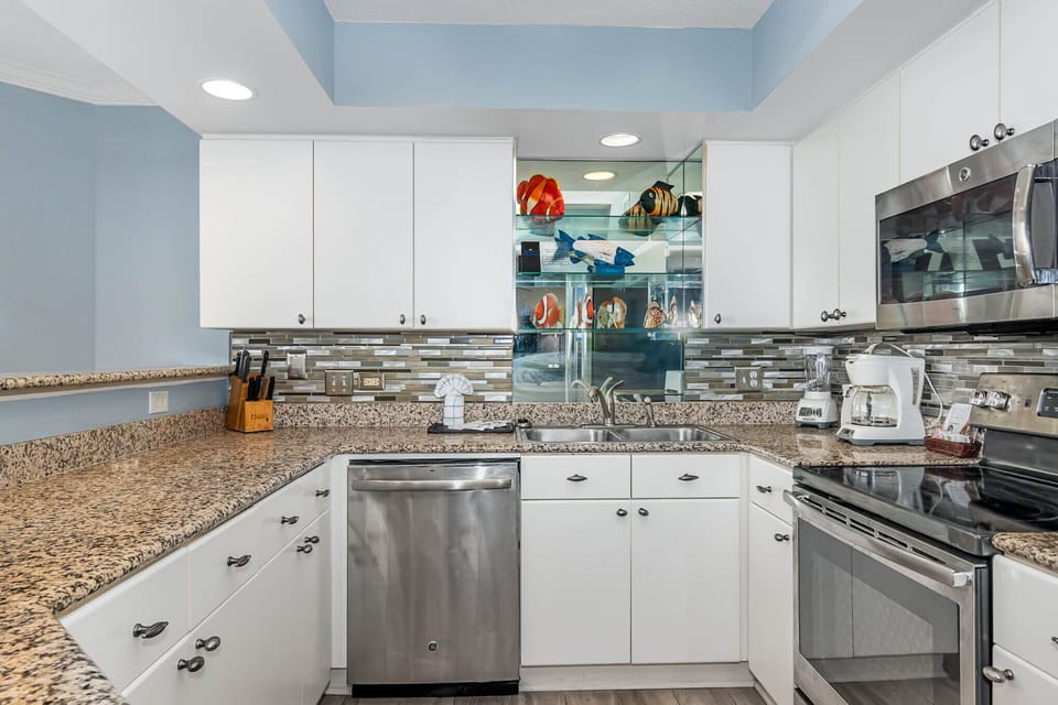 Lovely kitchen with stainless steel appliances.