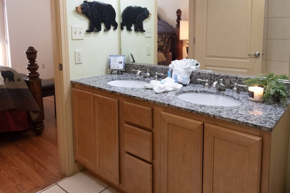 Spacious master bathroom with a double sink.