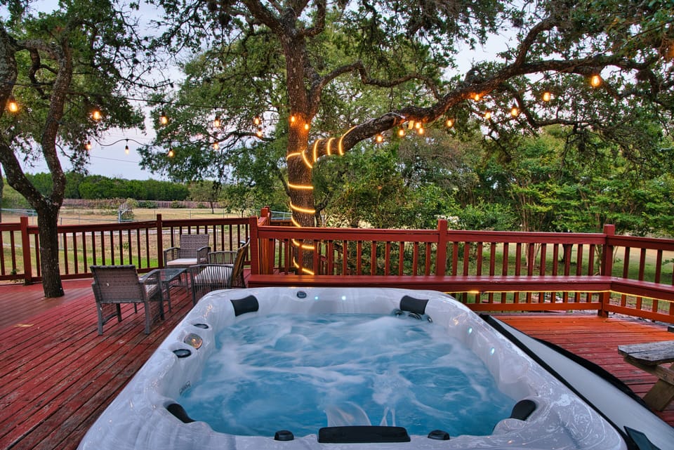 Enjoy the hot tub and swimming pool with family and friends.