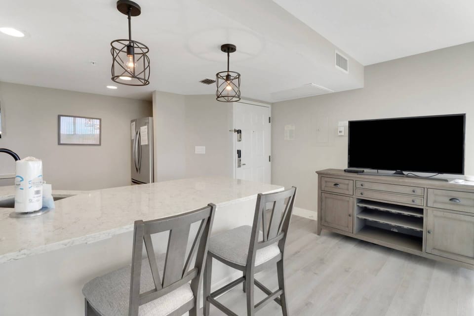 A large flatscreen TV with DirecTV provides entertainment for those times you want to stay in and keep up with your shows.