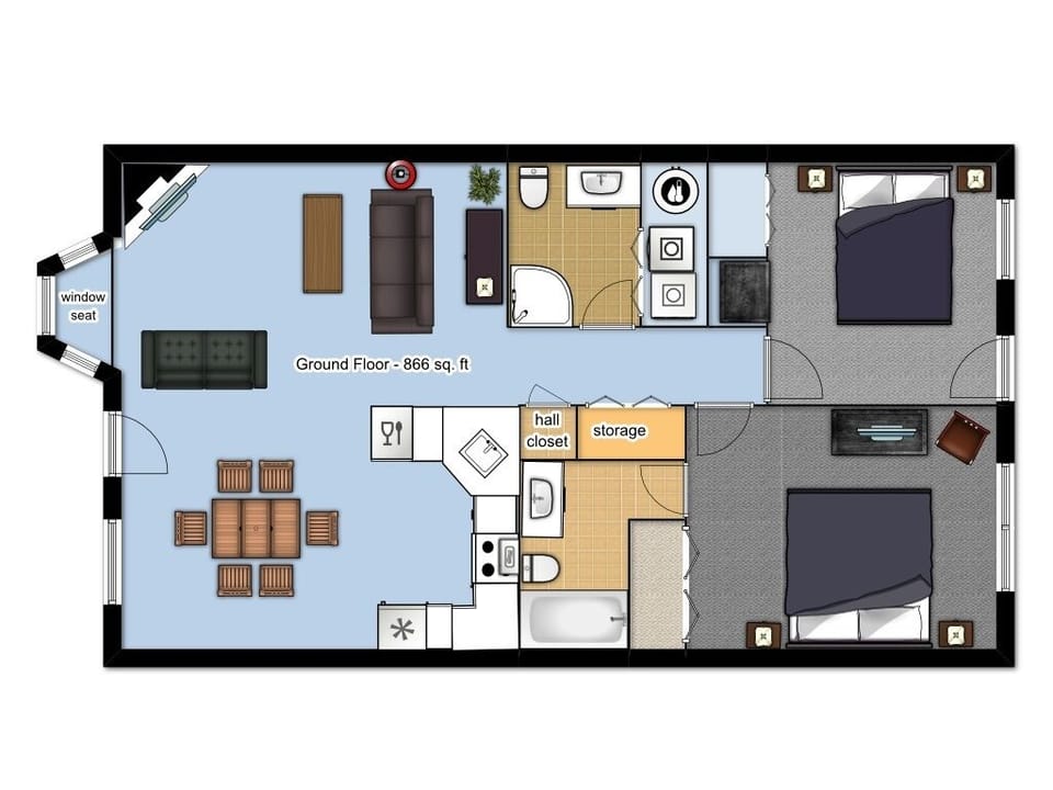 The layout of all 3 ground level units, each with a different theme. 