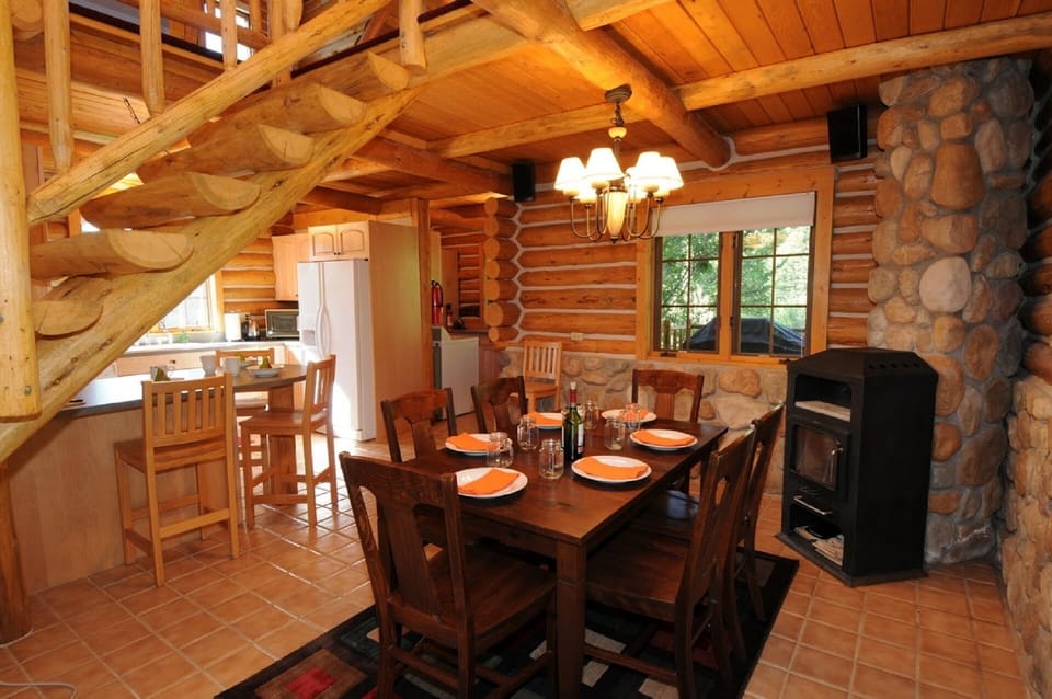 Dining room with wood stove