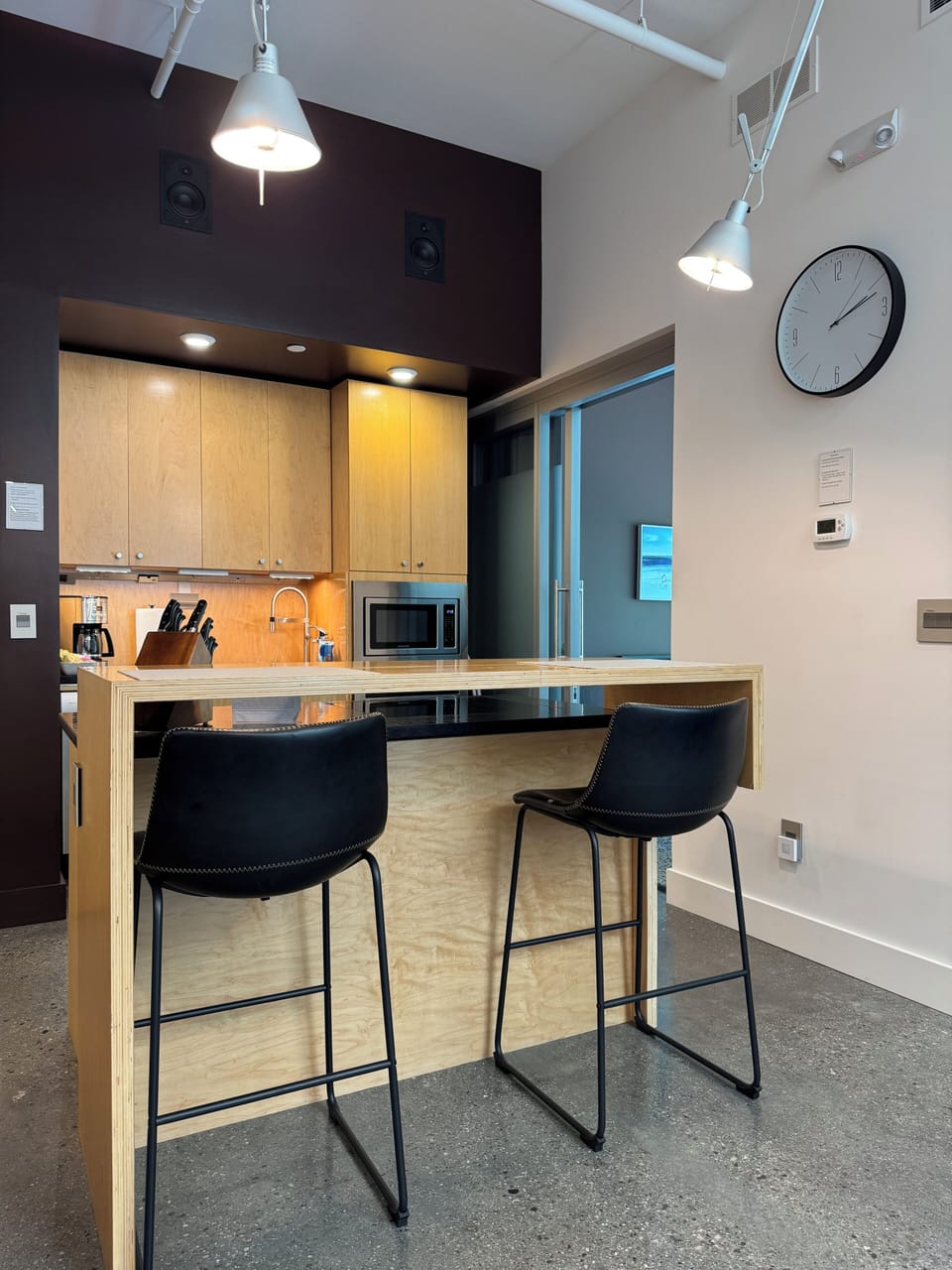 Kitchen Island with bar stools.