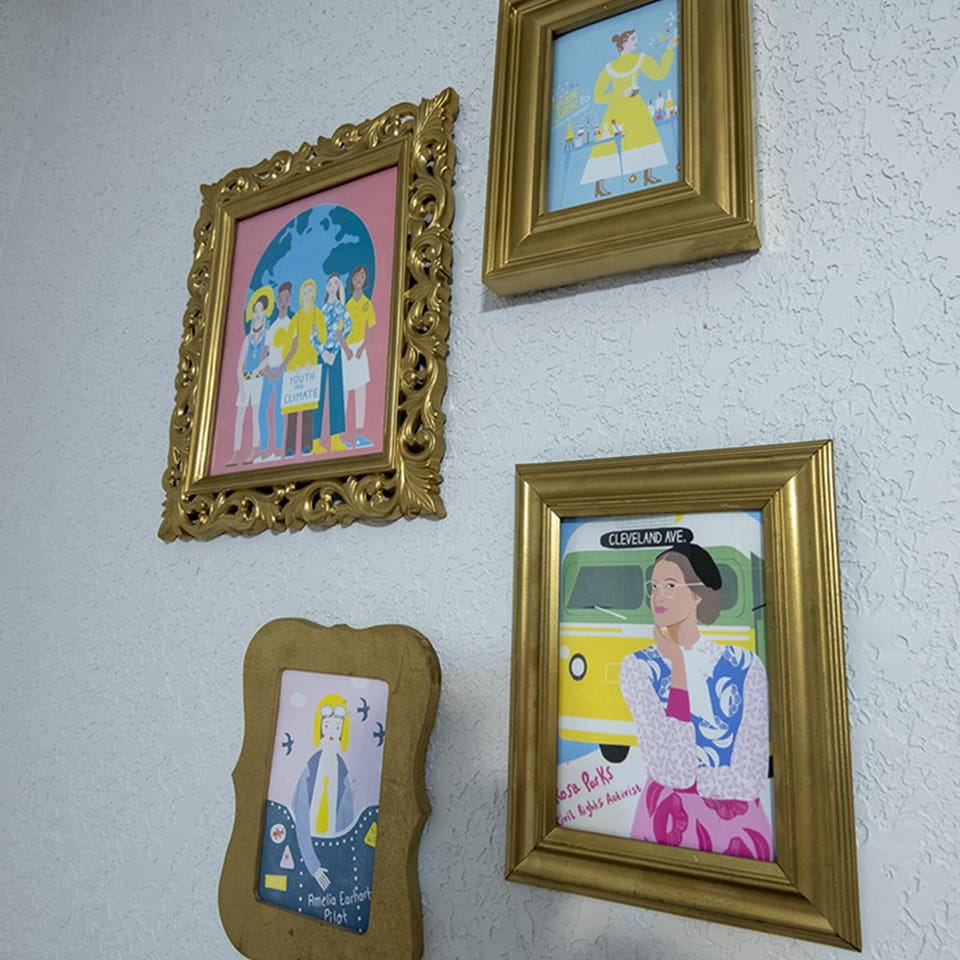 Bedroom 3 - Artwork celebrates women's achievements.
