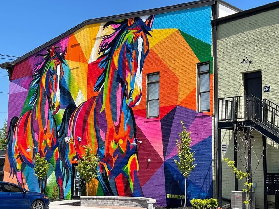 This award winning mural adorns the outside of the building. It's your bright and colorful welcome to Louisville.