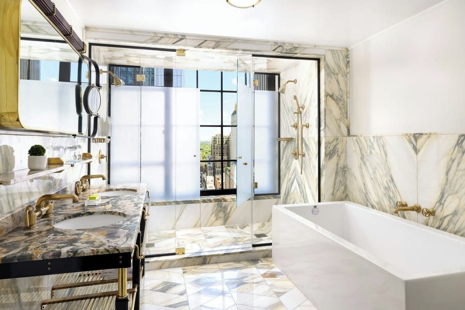 Rainfall showerhead, designer toiletries, hair dryer, bathrobes