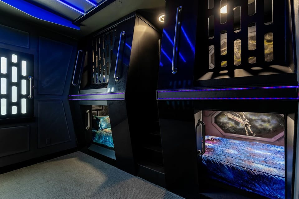 The kids will have endless adventures in the full size bunks with their own TVs
