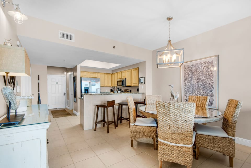 Dining table plus eat-in bar seating