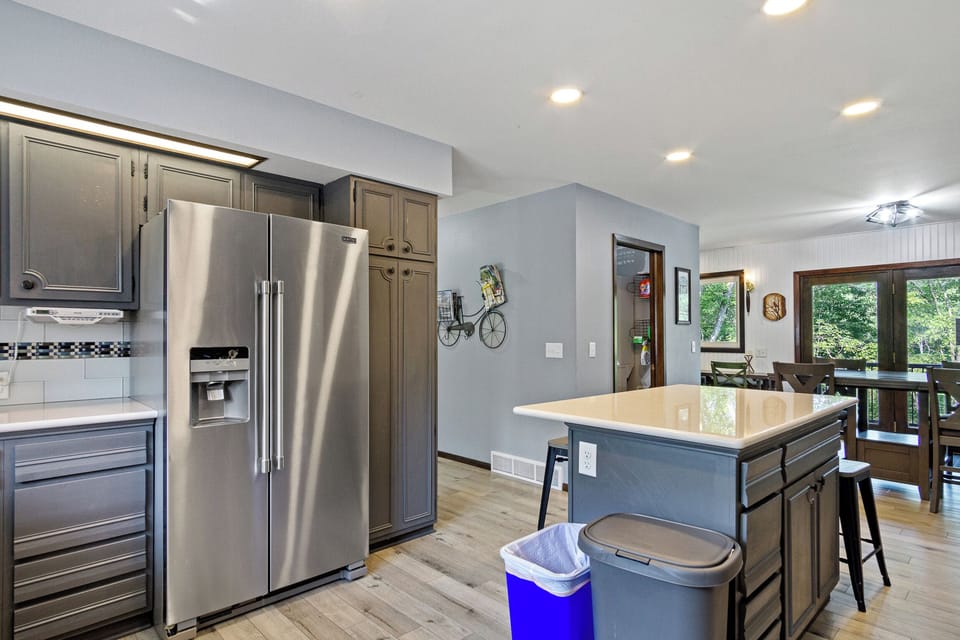 Full kitchen, dining room and bathroom off the dining room.