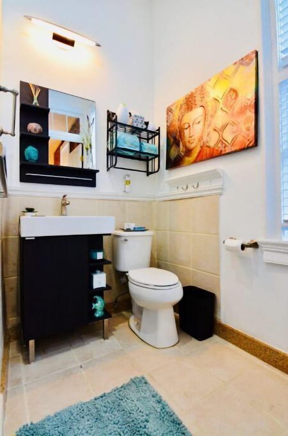 Spa bathroom with a very relaxing Zen feel.