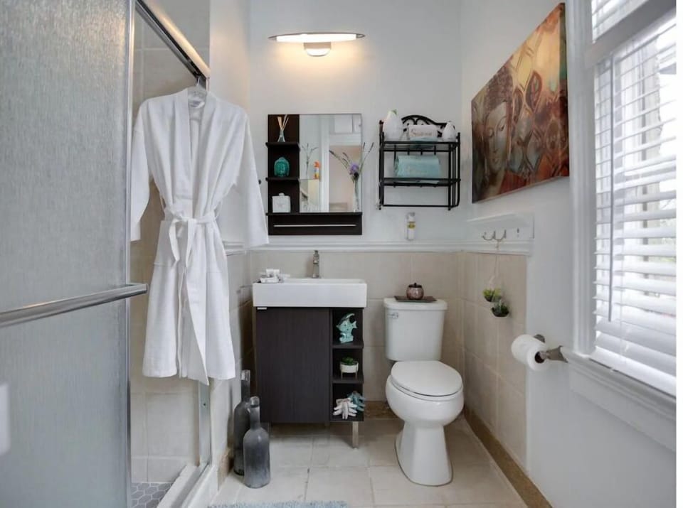 Spa bathroom with a very relaxing Zen feel.