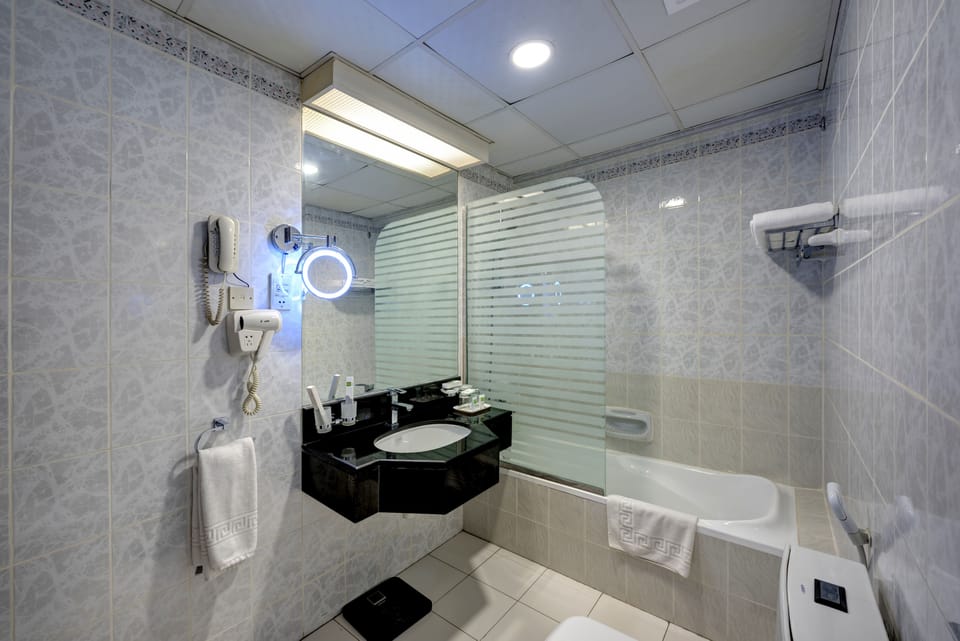 Shower, hair dryer, slippers, bidet