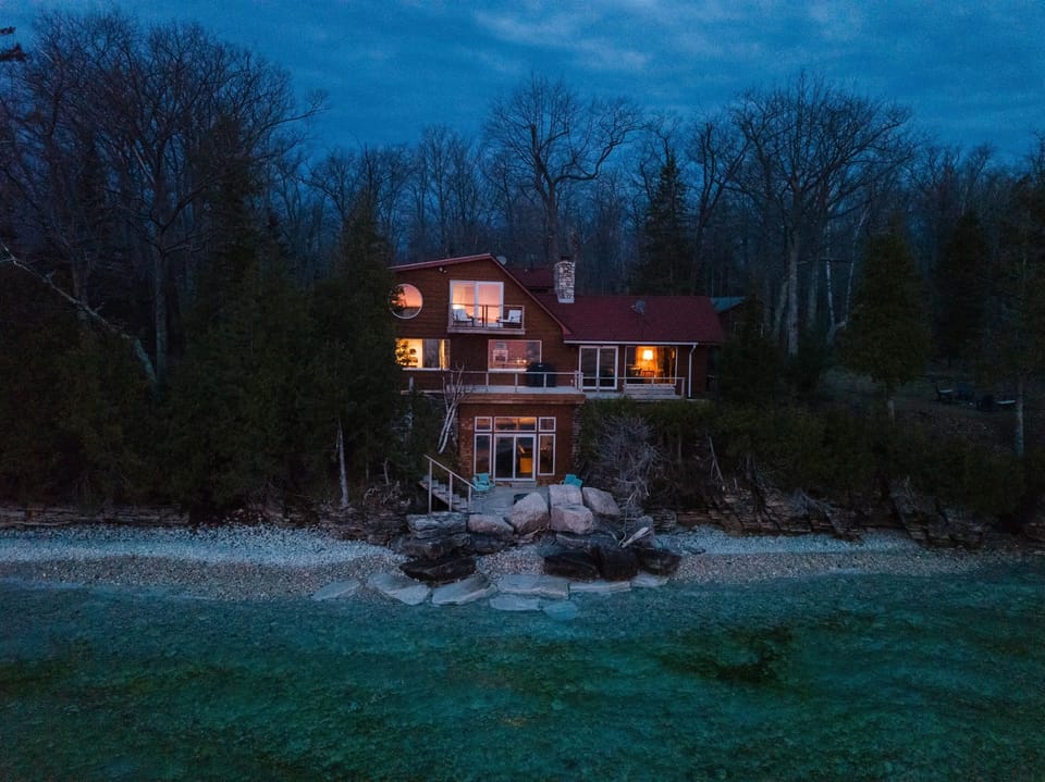 The cabin sits in the very tip of the thumb of WI in Northern Door with the most amazing sunrises with views of four islands.