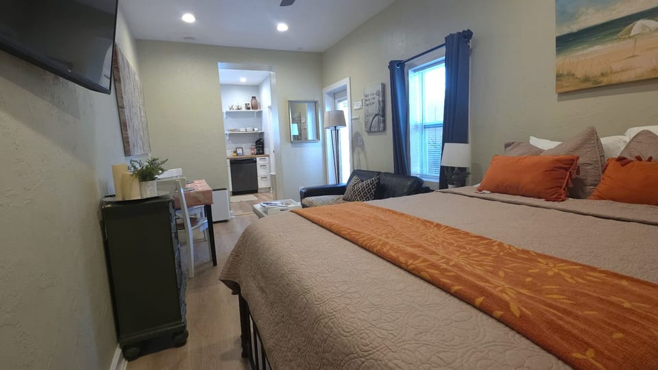 Comfortable queen bed, central A/C and a quiet place to recharge.