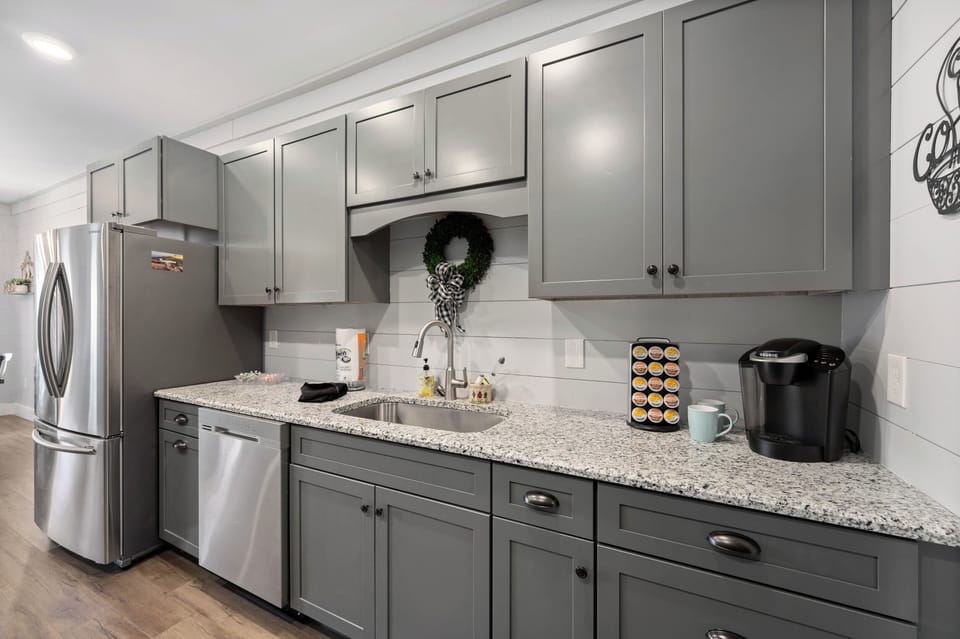 Kitchen with Keurig and Kcups, drip coffee maker also provided