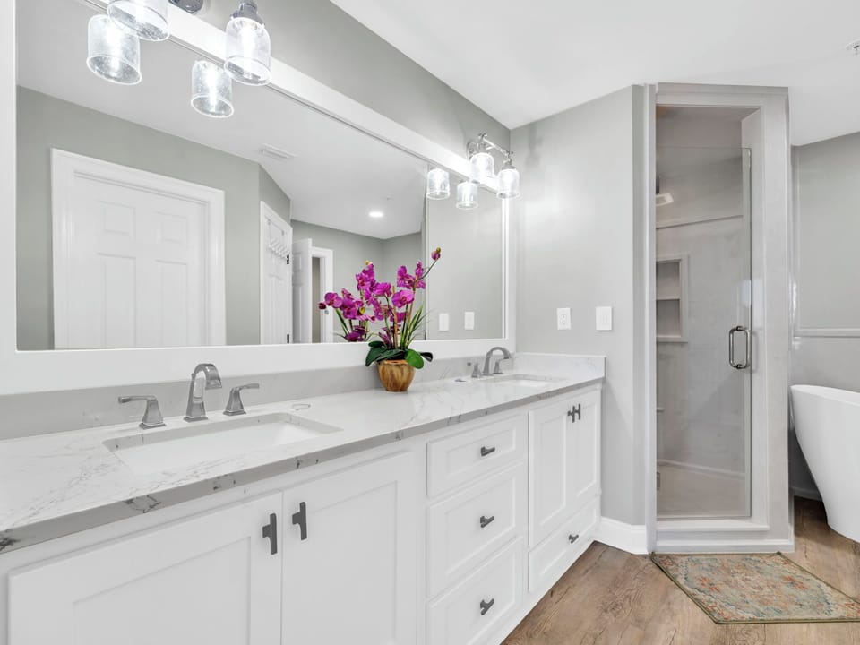 Master bathroom with dual vanities