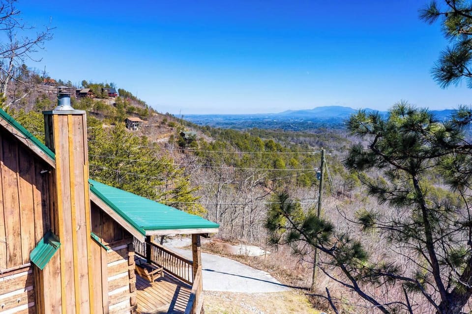 Side view of cabin and overlooking Pigeon Forge