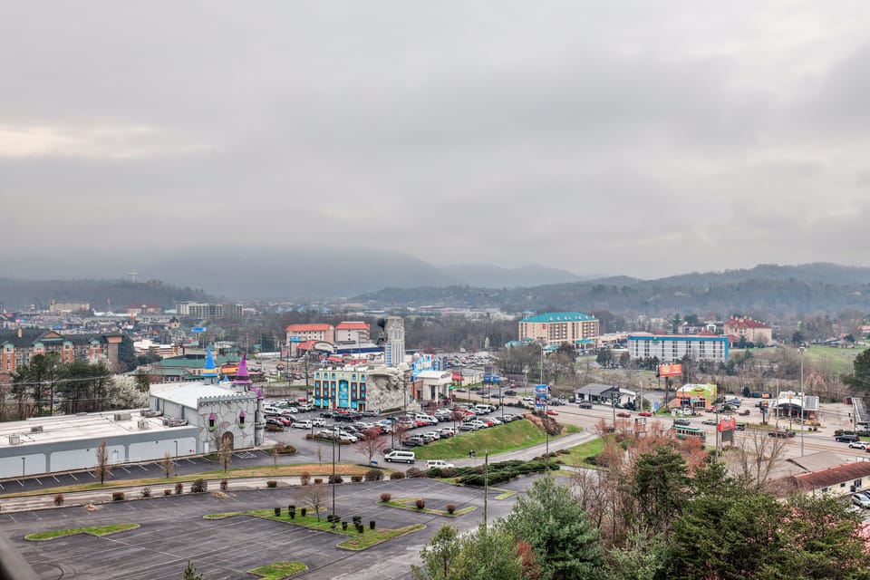 The view of Pigeon forge and the smoky mountains from the porch