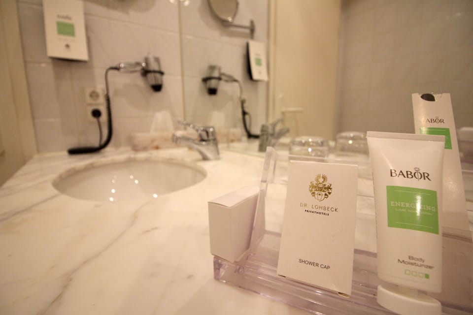 Free toiletries, hair dryer, towels