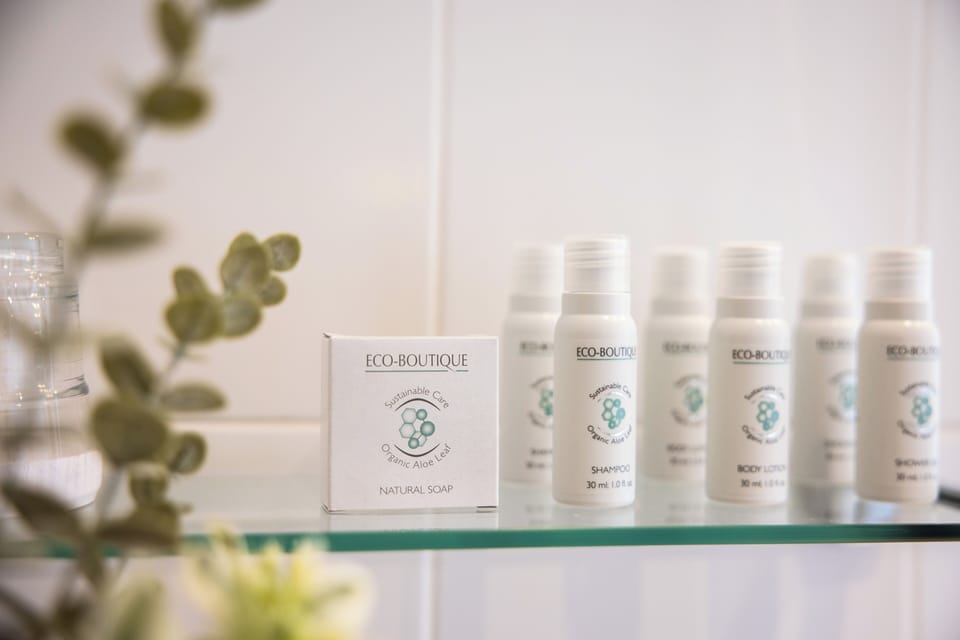 Combined shower/tub, eco-friendly toiletries, hair dryer, towels