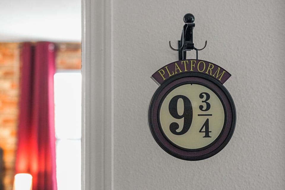 Enter a magical Hogwarts-themed bedroom where enchanted bunk beds resemble castle dormitories.