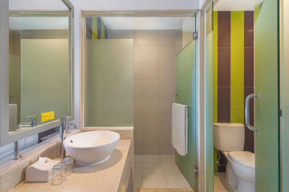 Shower, eco-friendly toiletries, hair dryer, slippers