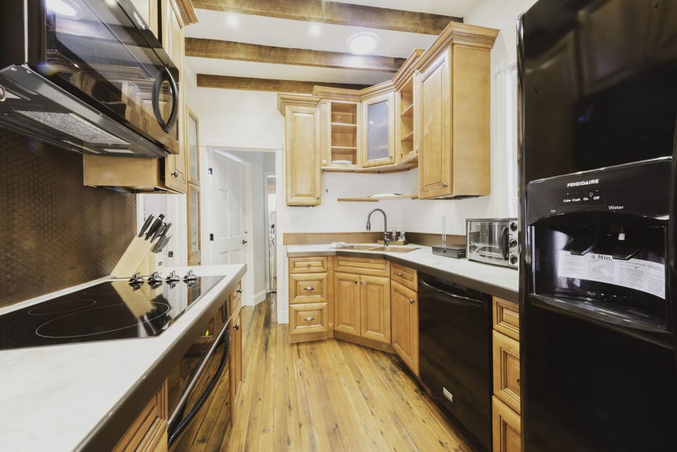 The kitchen is well-appointed with basic essentials to make yourself at home.