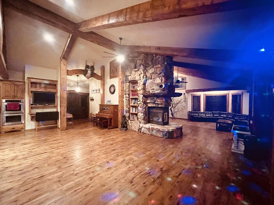 3-way massive rock fireplace with laser party lights