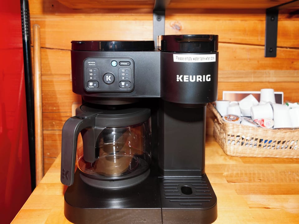 Start your mornings with freshly brewed coffee either in carafes or K Cups