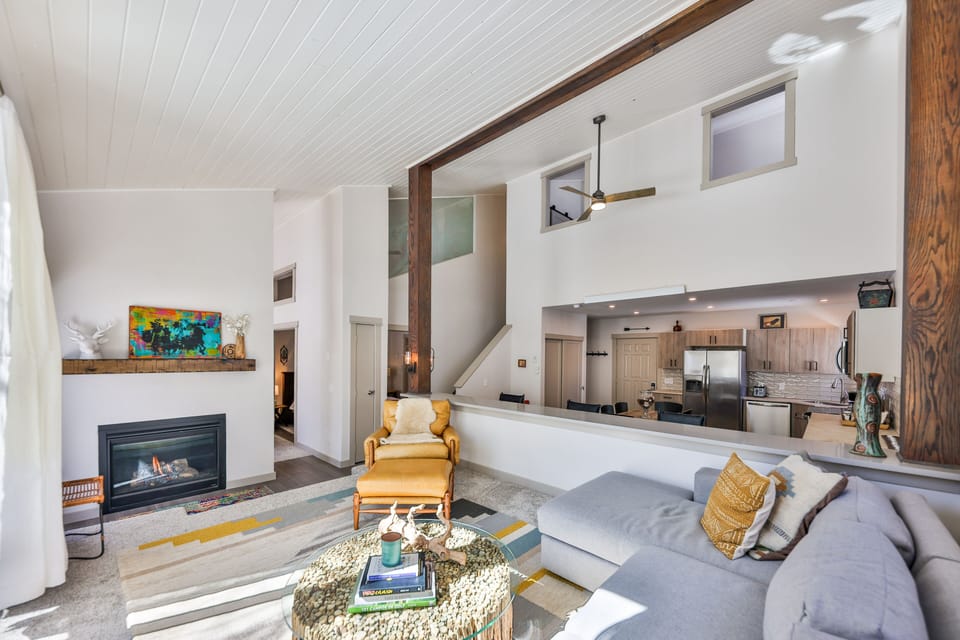Cozy living room with gas fireplace and smart tv