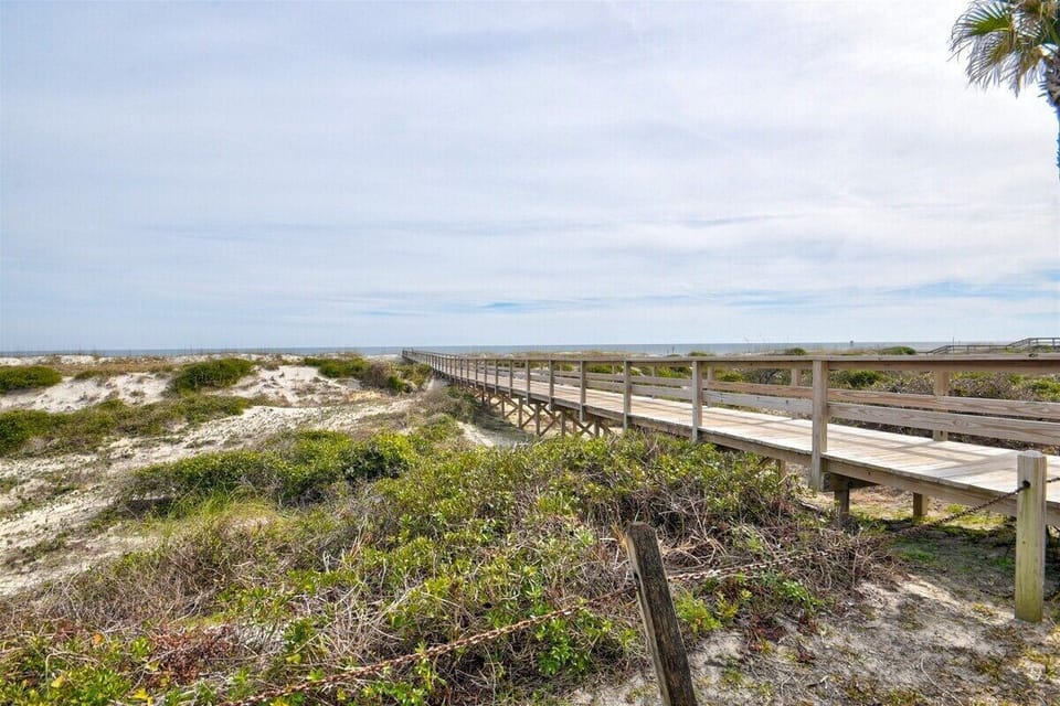 Board walk leading to beach.