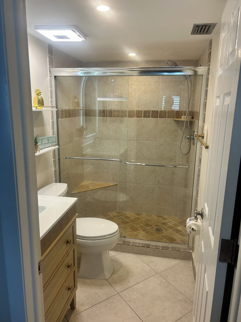 Updated Master bath walk in shower with hand shower