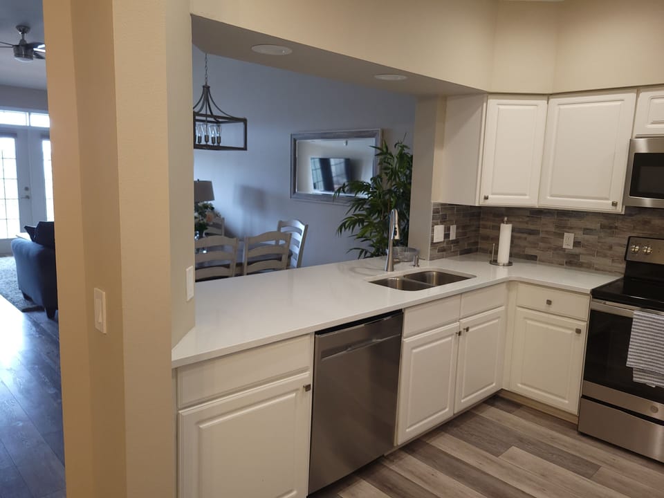 Kitchen with pass through window