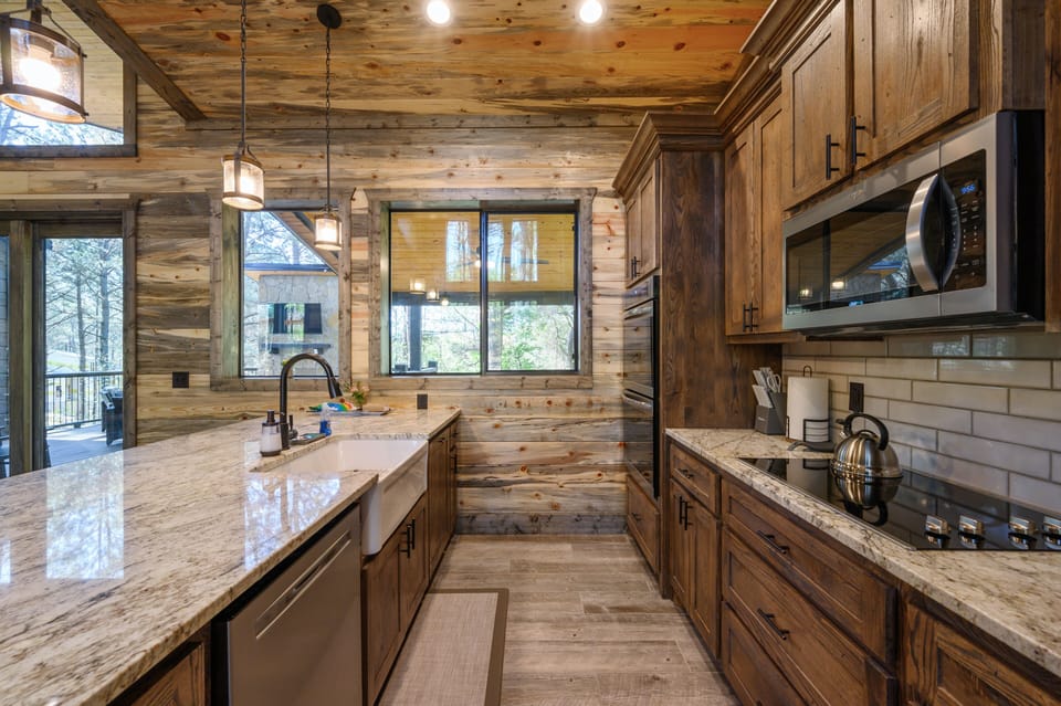 The kitchen has plenty of food storage and also well stocked!