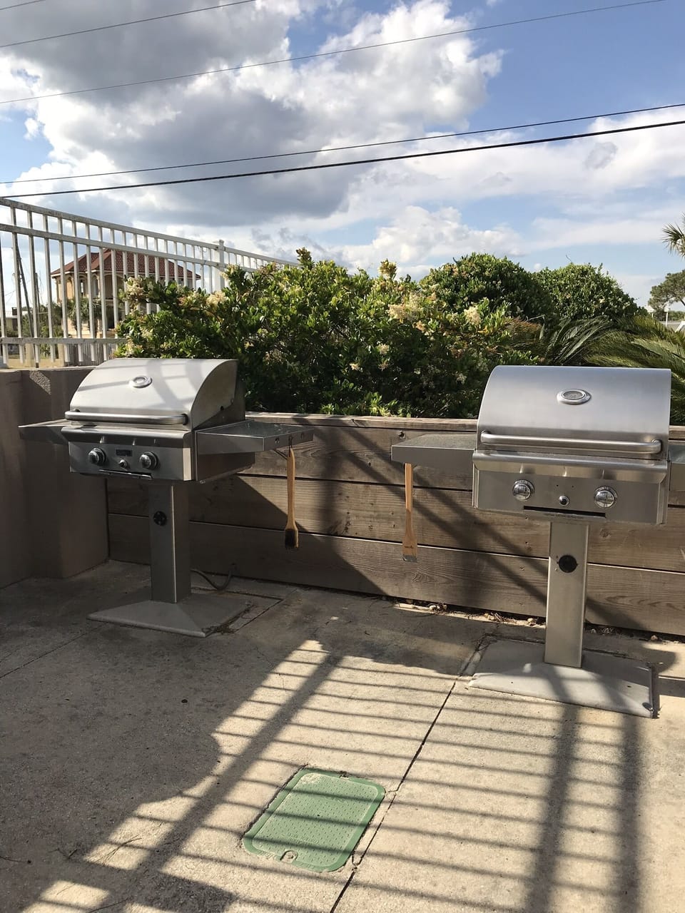 Grill area with gas and charcoal grills