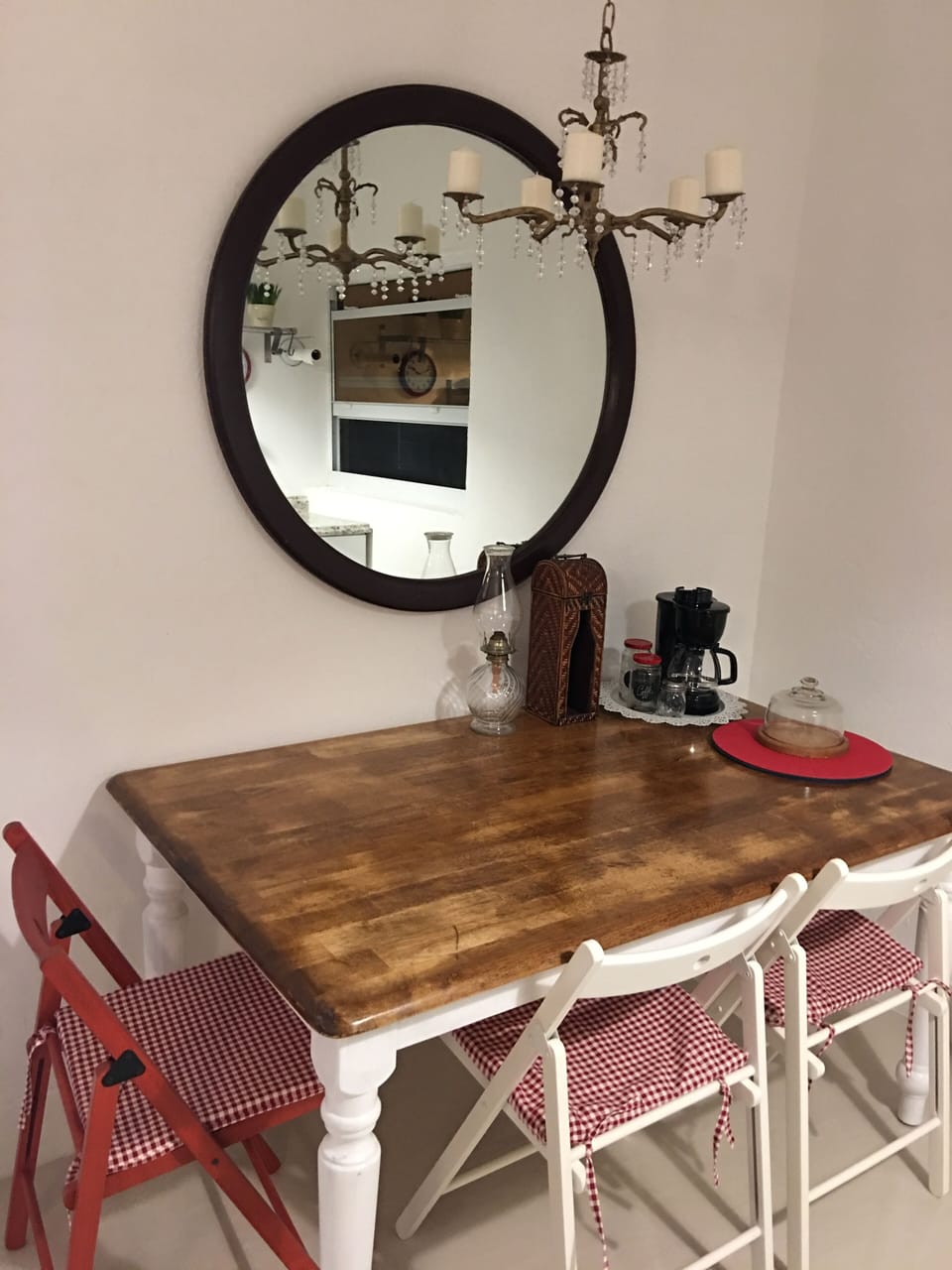 Large dining that table doubles as a coffee station.