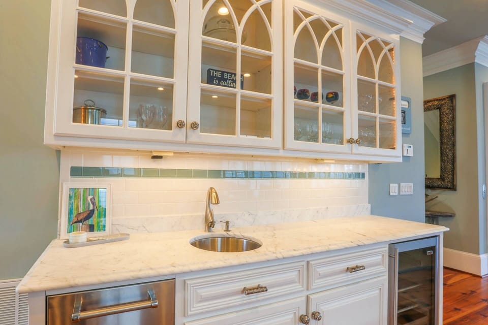 There's also a wet bar, ice maker and two beverage refrigerators.