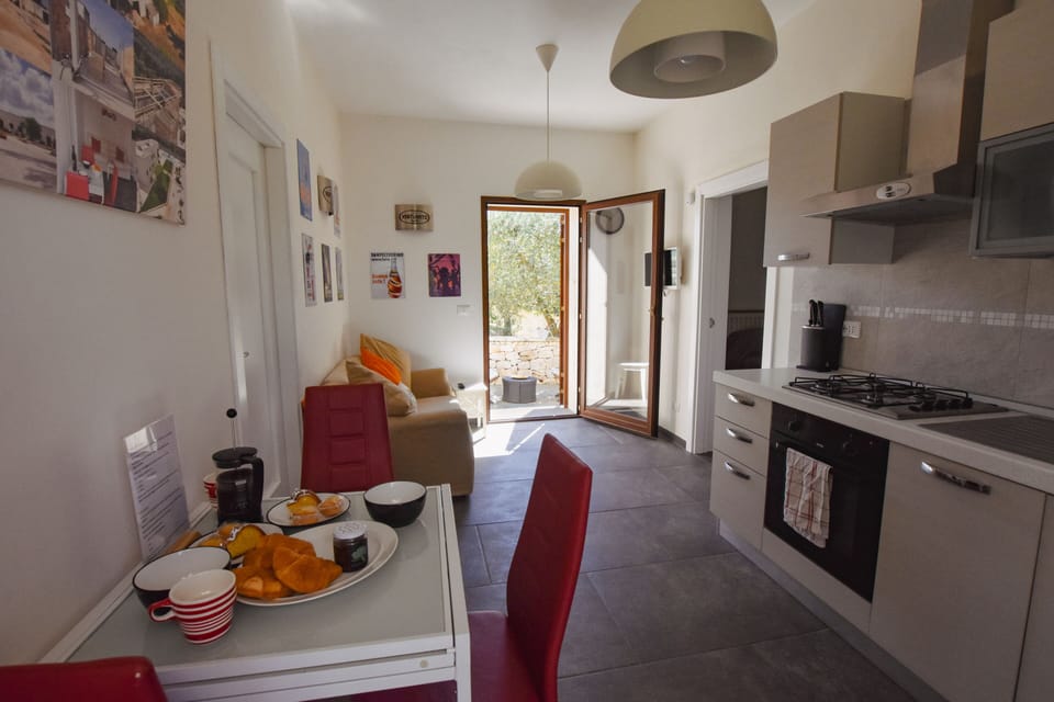 The living space with views to both the olive grove and the garden