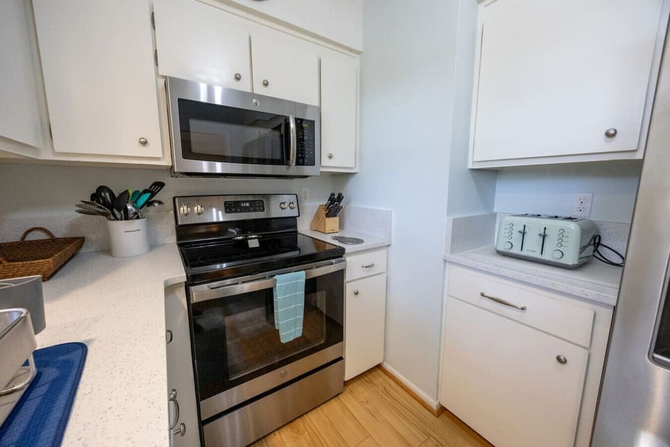 Kitchen with all stainless steel appliances