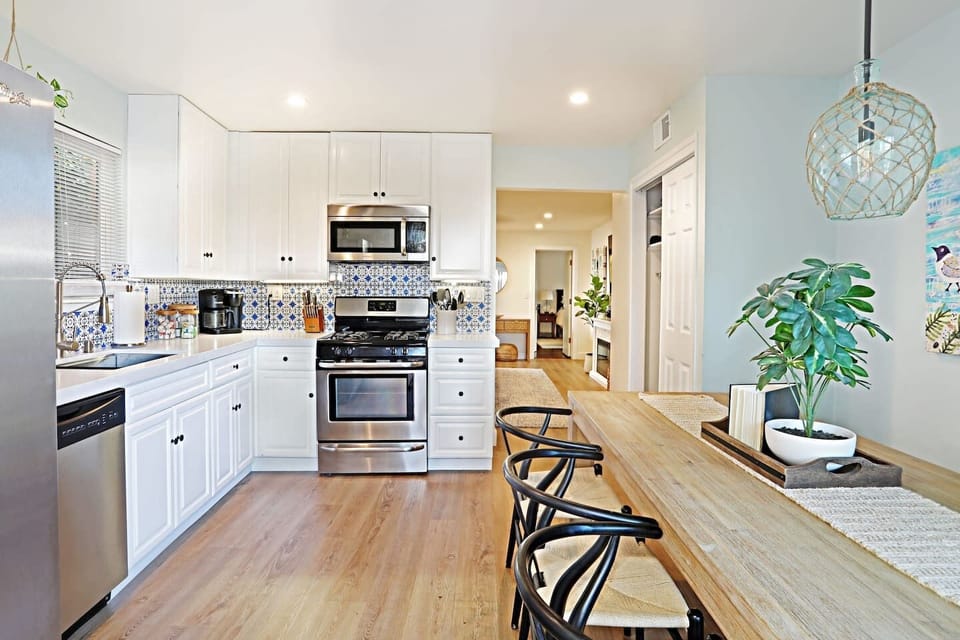 We offer a fully-stocked kitchen with everything you'll need including a Keurig and pods for your morning coffee :)